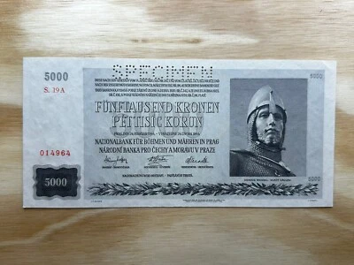 Bohemia & Moravia 5000 Korun 1944 Unc , P-17s , Specimen - Image 1 of 2