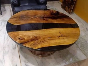 Black Epoxy Resin Coffee Counter Table, Wooden Epoxy Walnut Table, Cafeteria Dec - Picture 1 of 8