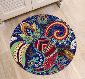 Round Carpet Yoga Paisley Tribal Pattern Floor Non-Slip Room Bath Door Mat Rugs