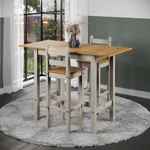 Corona Grey Rectangular High Breakfast Bar Drop Leaf Table & Bar Chair Set - Picture 1 of 7