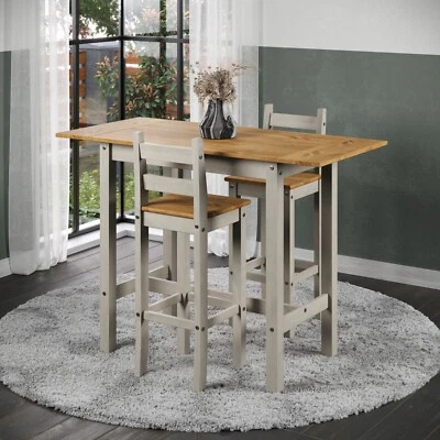 Corona Grey Rectangular High Breakfast Bar Drop Leaf Table & Bar Chair Set - Image 1 of 4