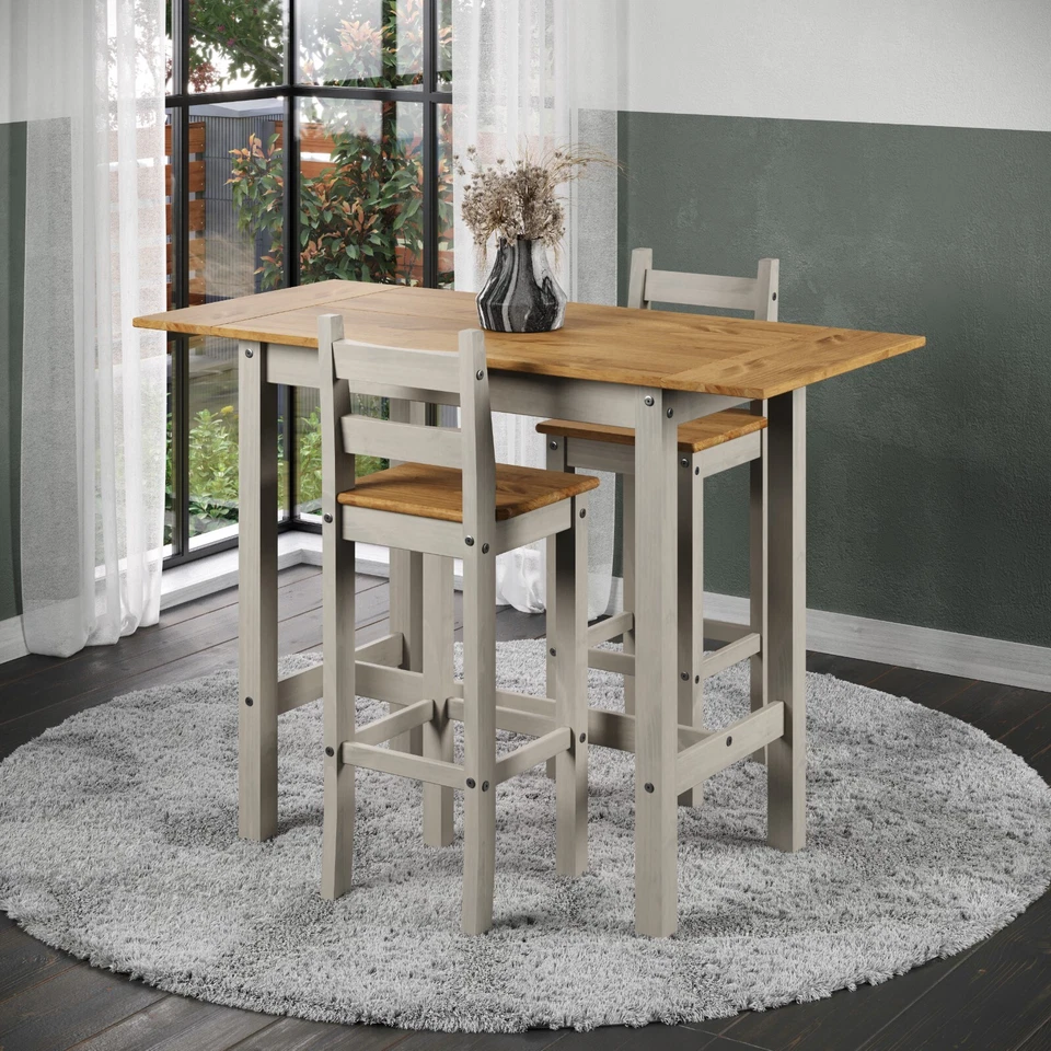 Corona Grey Rectangular High Breakfast Bar Drop Leaf Table & Bar Chair Set - Image 1 of 4