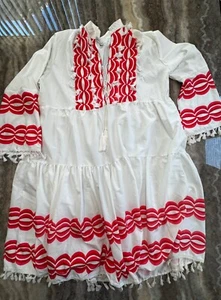 Pre-Owned 2XL White/Pink/Red Geometric Print Swim Cover Up W/ Tassels- Miss Look - Picture 1 of 2