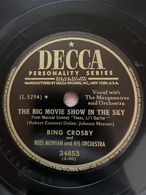 Decca 24853 - 78rpm Record - Bing Crosby (Yodel Blues / Movie Show In The Sky) - Image 1 of 4