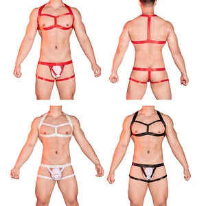 Mens Chest Harness Bra With Thongs Bodysuit And O-ring Body Belt Lingerie Gay - Picture 1 of 42