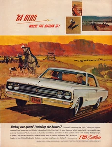 Oldsmobile 1964, F-85 Car Cowboy Horse Cows Western Action Vintage Print Ad 1963 - Picture 1 of 4