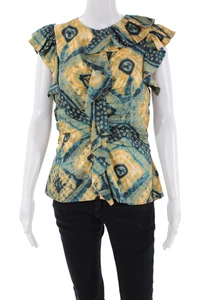 Ulla Johnson Womens Silk Tie Dye Ruffle Detail Blouse Top Yellow Multi Size 6 - Picture 1 of 7