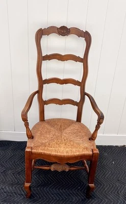 Drexel 1950-е French Country Manner Лестница Задняя Обеденное Кресло Сиденье Rush Винтаж - Изображение 1 из 4