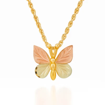 Black Hills Gold Butterfly Pendant Necklace 10K Yellow Gold Tri-Color Leaves - Image 1 of 4