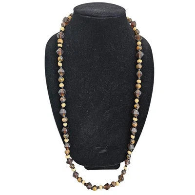 Hermoso collar vintage de mediados de siglo con cuentas de vidrio ámbar de una sola hebra marrón Foto 1 de 4