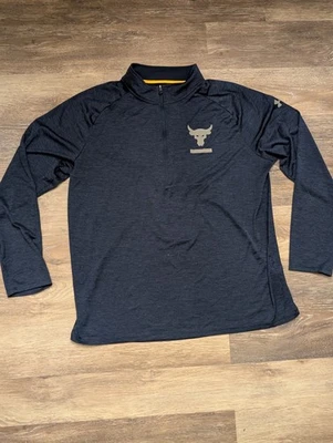 Under Armour Project Rock Tech 1/2 拉链套衫男式 XL 蓝色 Heatgear 宽松健身房 — 第 1/4 张图片