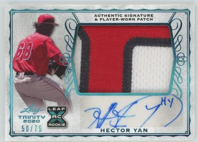 Hector Yan 2020 Leaf Trinity Teal Auto /75 Jersey #PA-HY1 Los Angeles Angels - Image 1 of 2
