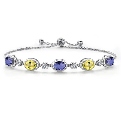 925 Sterling Silver Blue Iolite and Canary Mystic Topaz and Moissanite Tennis - Image 1 of 4