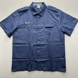 Police Costume Spirit Halloween Men's Casual Button Down Shirt Size Large Navy - Picture 1 of 8