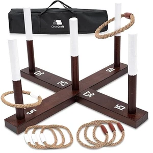 CircleCraft Rustic Wood & Rope Ring Toss Game for Adults - Featuring Wide Grip H - Picture 1 of 7