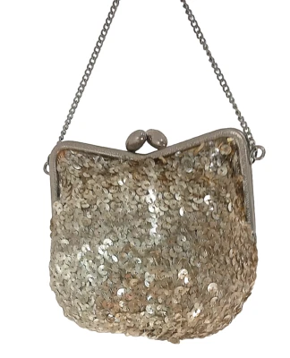 Bolso de Noche Cartera Bolso de Mano Cadena Lentejuelas Doradas 4.5" Fiesta Baile de graduación Brillante De Colección Foto 1 de 4