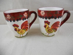 Set of 2 - Rooster Mugs - Hand-painted Ceramic Coffee Cups 313 & 314 - Picture 1 of 4