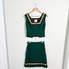 Kuhnen Dirndl Vintage German 2 Piece Skirt Blouse Set Embroidered Buttons Green