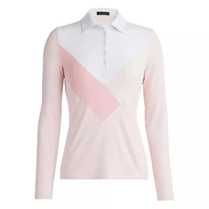 G/FORE Womens Multi V Tech Jersey Long Sleeve Polo Top in CAMEO (Pink) SZ.M NWT - Picture 1 of 10
