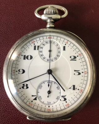 Pocket Watch chronograph  Silver “Minerva calibro 19-9 Ch Capolavoro”   Working Foto 1 de 4