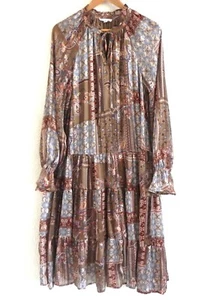 Vestido midi azul pimienta manga larga semi gasa forrado en capas cuerpo volantes cuello XL - Imagen 1 de 9