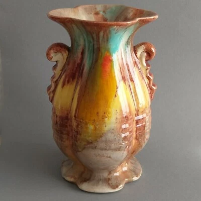 Jarrón de cerámica vintage de arcilla multicolor hecho a mano Alemania años 60 decoración del hogar Foto 1 de 4