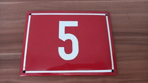 Old red enamel plate sign house number №5 Cover