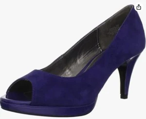 Bandolino Mylah Blue Suede Leather Peep Toe Stiletto Heels Pumps Sz 7M - Picture 1 of 8