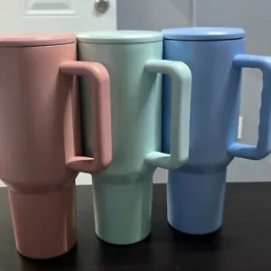 3x40oz Tumbler With Handle Straw Lid Insulated Tumbler Thermos Travel Coffee Mug - Picture 1 of 5