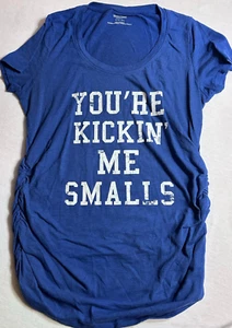WOMENS MATERNITY SMALL MOTHERHOOD SHORT SLEEVE 'KICKING ME SMALLS' SHIRT, BLUE - Picture 1 of 3