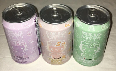 Asha Hello Kitty Boba Milk Tea Taro Thai Matcha (Lot of 3 Cans) 5oth Anniversary - Image 1 of 4
