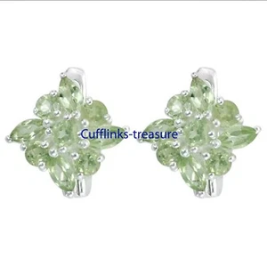Natural Peridot Gemstones with 925 Sterling Silver Cufflinks For Men's #4A4 - Picture 1 of 3
