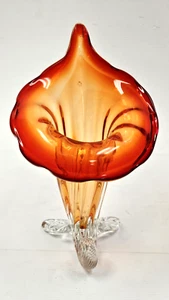 Murano Art Glass JI Co Amberina Orange Cornucopia Jack in the Pulpit Vase 13.75" - Picture 1 of 17