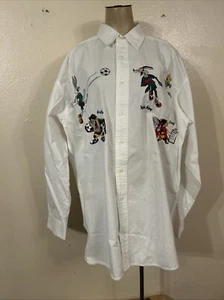 90’s Looney Tunes World Cup Button Up Shirt - Soccer White Size Large Hong Kong - Picture 1 of 10