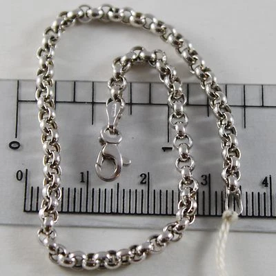 18K WHITE GOLD BRACELET 7.5 IN, DOME ROUND CIRCLE ROLO LINK, 3 MM MADE IN ITALY - Image 1 of 4