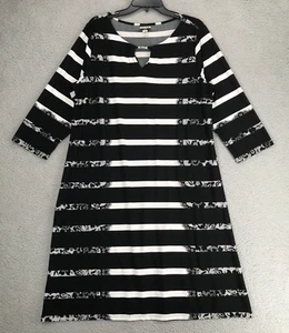 Haani A Line Dress Size 2X 3/4 Sleeves Black and White Striped - Picture 1 of 8