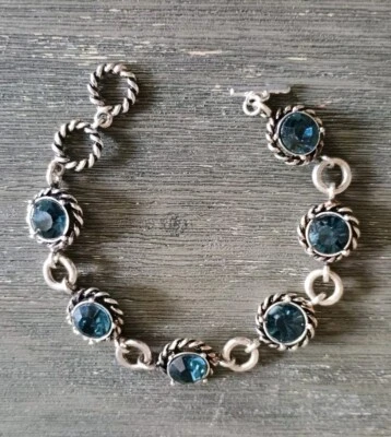 Pulsera de eslabones de cadena ajustable azul grande con estrás tono plata Foto 1 de 4