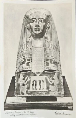 Vtg Egypt Postcard RPPC Cairo Museum Statue of Mummy Masque of the XIX Dynasty. - Image 1 of 3