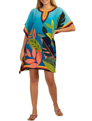 NUEVO CON ETIQUETAS - Vestido de Encubrimiento de Seda Estampado Trina Turk 'Theodora', Multi - XSpequeño/Pequeño Foto 1 de 2