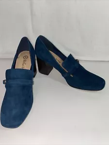 Bella Vita Ashton Square Toe Blue Suede Block heel Pumps - Picture 1 of 9