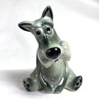 Schnauzer Porcelain Dog Figurine Comical Sad Sitting Grey Signed