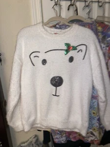 Womens Ivory Polar Bear Fuzzy Sequin Christmas Holiday Winter Sweater XX-Large - Picture 1 of 2