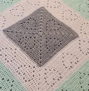Handmade crochet filet heart baby blanket. Grey, mint, white. Pram,Cot,Car seat - Picture 1 of 4