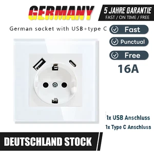 USB 16A STECKDOSE WANDSTECKDOSE UNTERPUTZ MIT USB& TYPE C ANSCHLUSS LADEGERÄT - Bild 1 von 8