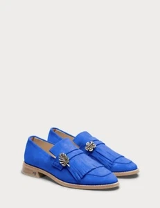 Scotch & Soda Bright Fringe Blue Suede Loafers Flats Leafs Shoes EU 40 US 8.5 - Picture 1 of 9