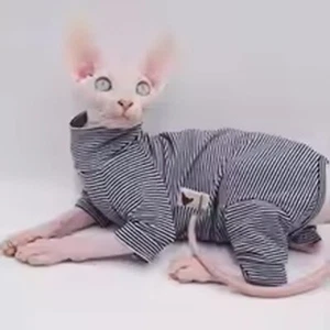 Hairless Cat Stripe Sweater Soft Winter Warm Sphynx Cat Devon Rex Comfy Clothes - Picture 1 of 11