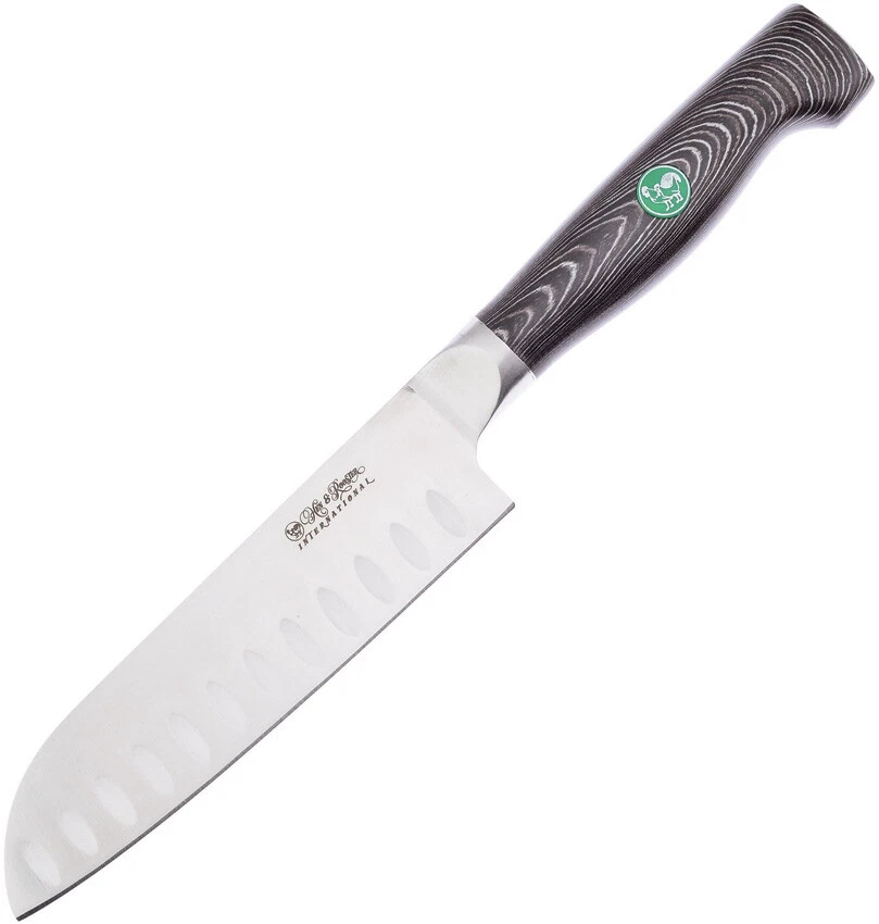 Hen & Rooster Santoku Kitchen Fixed Blade Knife Black & Gray Stainless - Image 1 of 1