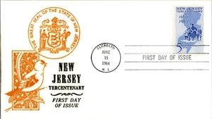 1247 New Jersey 300° FDC, cachet centenario, senza indirizzo, patta aperta - Foto 1 di 4