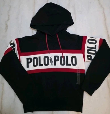Polo Ralph Lauren Mujer Sudadera con Capucha Talla XS Recortado Poni Logo Rojo Negro Bloque de Color Foto 1 de 4