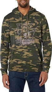 Felpa con cappuccio True Religion uomo XL Foil Buddha logo verde mimetico NUOVA - Foto 1 di 9